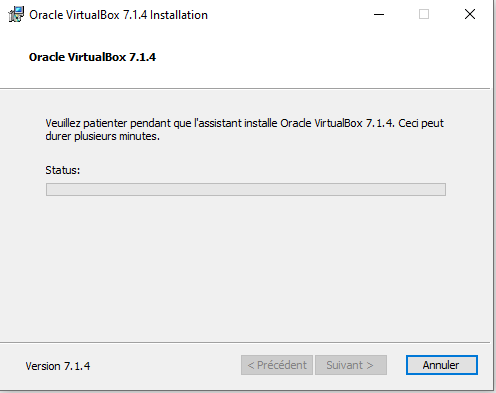 Temps d'installation de VirtualBox